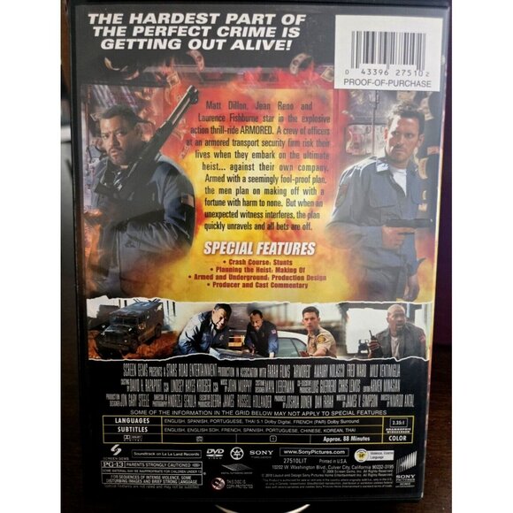 Armored DVD 2009 Matt Dillon Jean Reno Laurence Fishburne Heist Thriller Drama - Picture 2 of 3